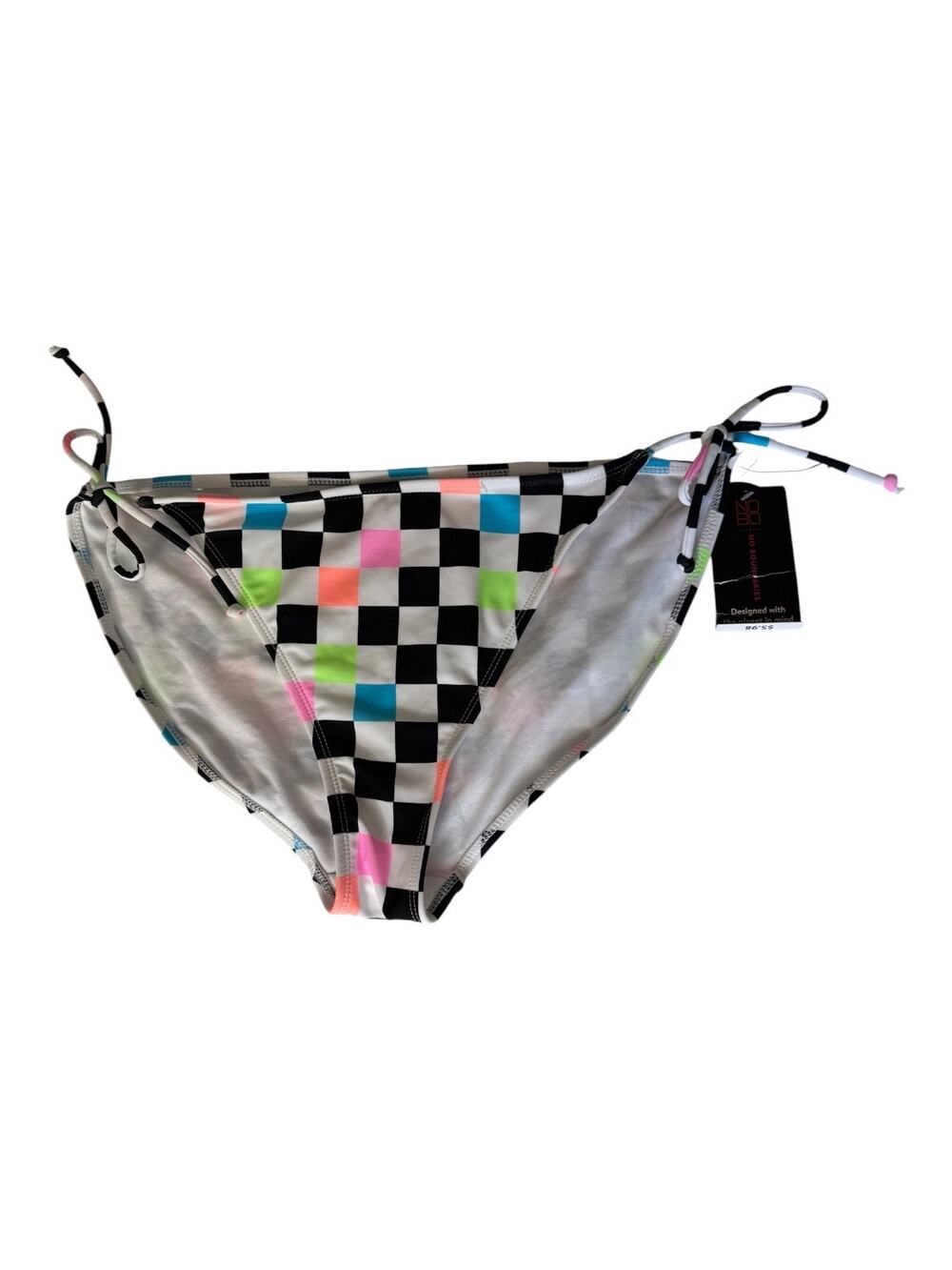 NWT No Boundaries Checked Bikini Bottom with Neon Tie Sides